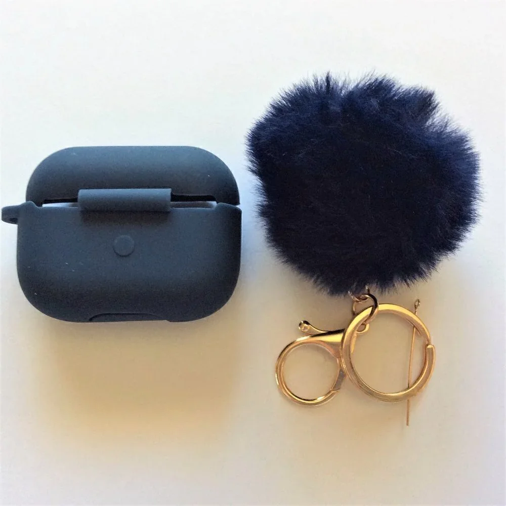 PREMIUM SILICONE CASE FOR EARPODS BUDS WITH POM POM KEYCHAIN & ANTI-LOST STRAP,